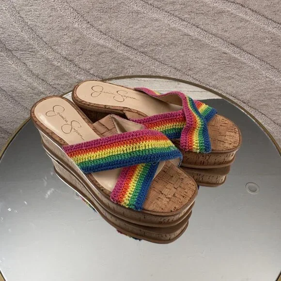 Jessica Simpson Multi Rainbow Ediza Crochet Platform - Picture 3 of 7